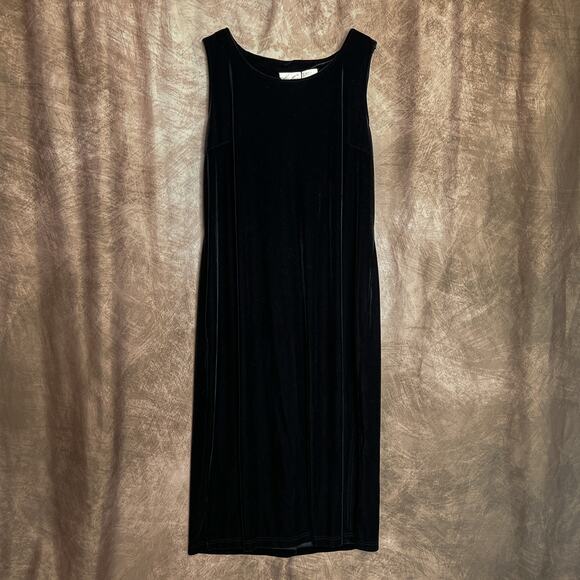 Kathie Lee Vintage Velour Sheath Dress Black Sleeveless Maxi Women's 20W Goth - Picture 1 of 4